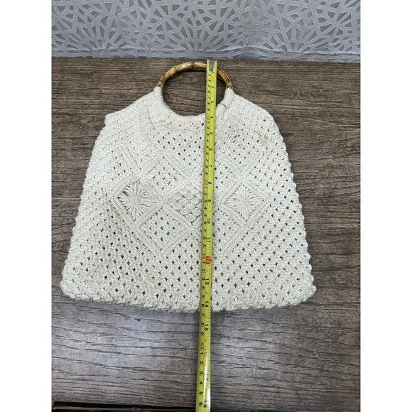 Beige Macrame Bag With Wooden Handles.  Pre-owned - Picture 6 of 7